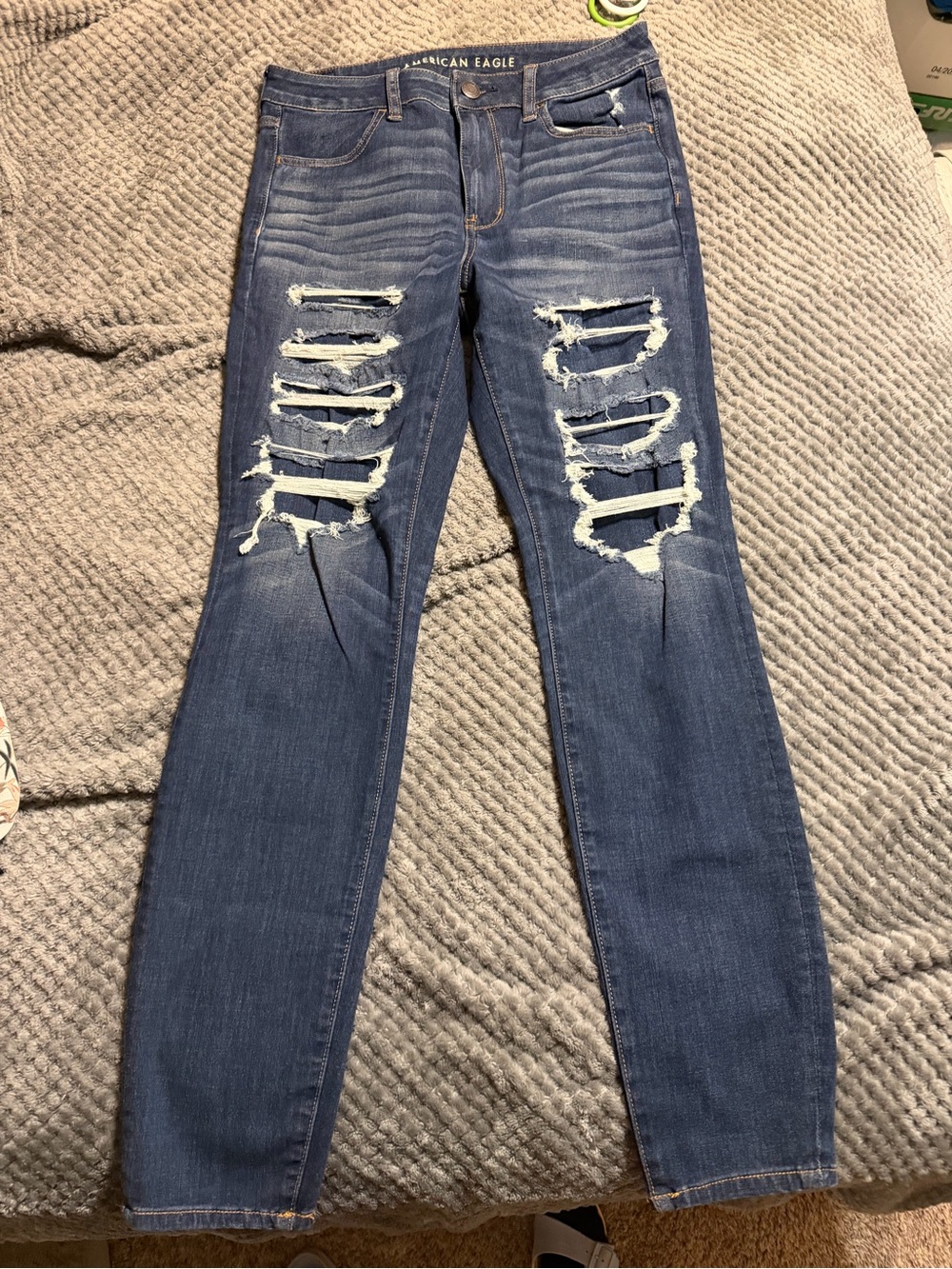 American Eagle Outfitters Distressed Dark Blue Skinny Jeans